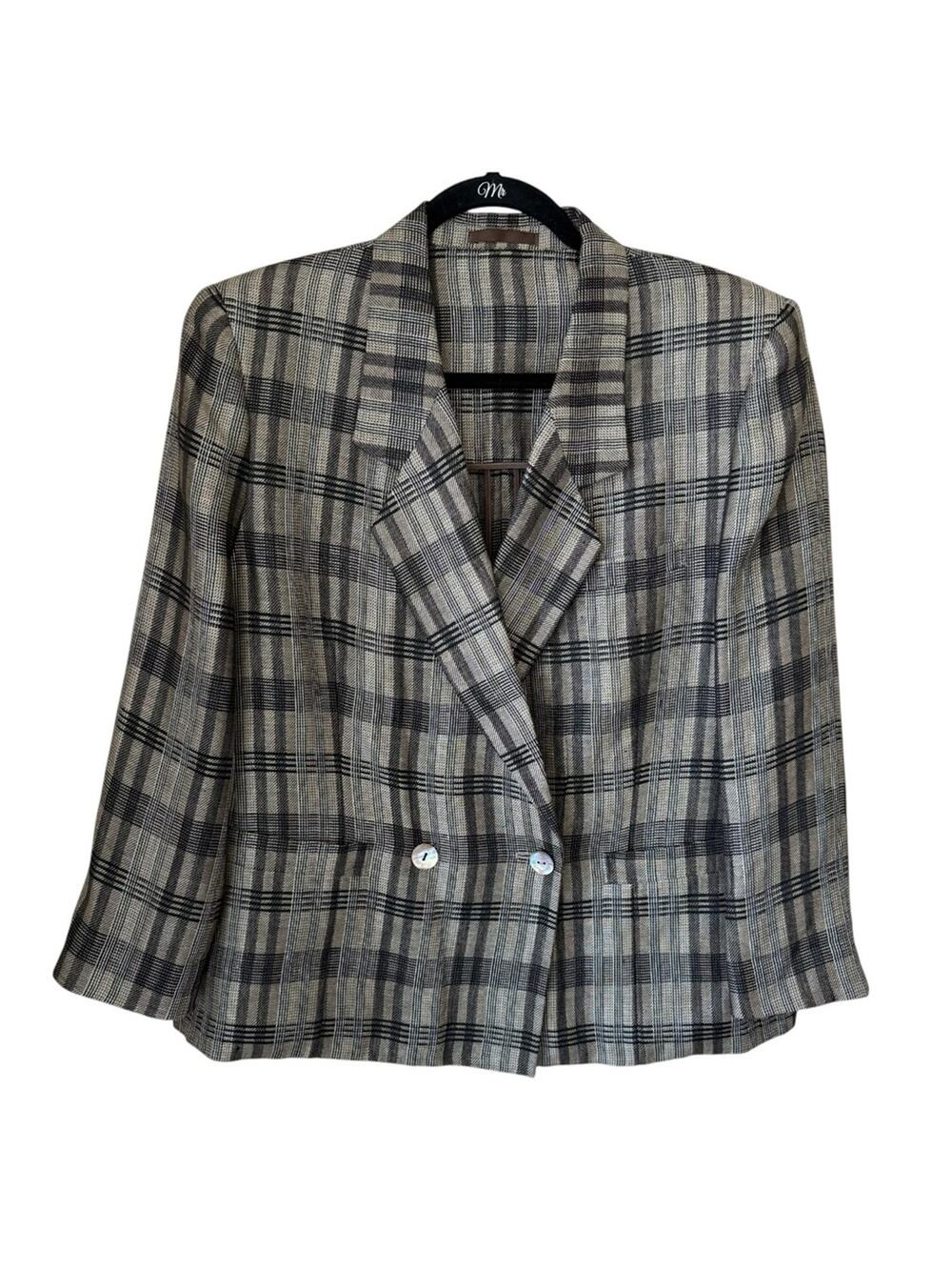 Burberry ( Burberrys' ) 90's Vintage Hemp / Linen Plaid Blazer Size XL ? - Picture 1 of 6